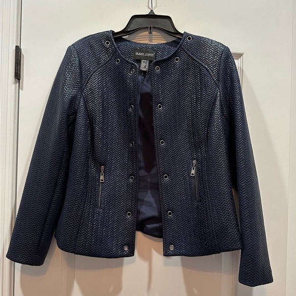 Ladies Frank Lyman‎ Navy Blue Textured Open Front Jacket Top Size 12 - Picture 1 of 5